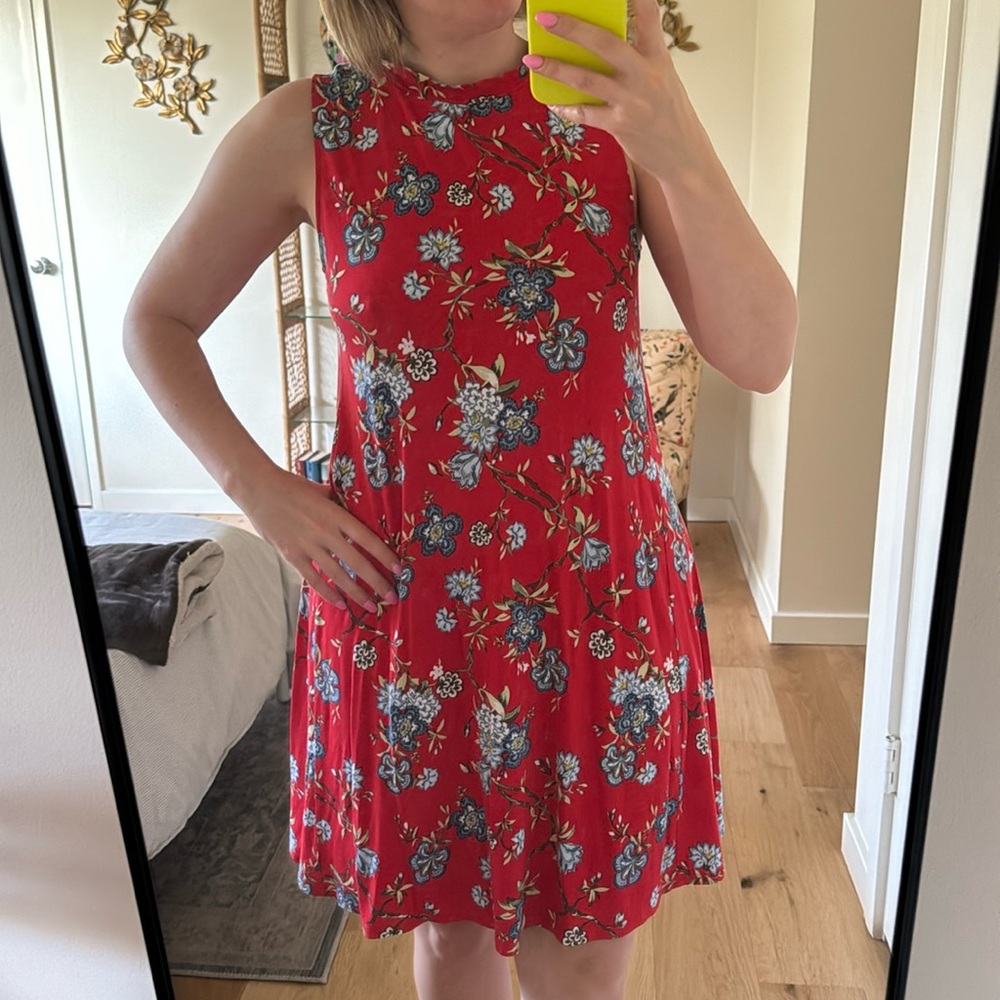 Comfy Floral Red Dress